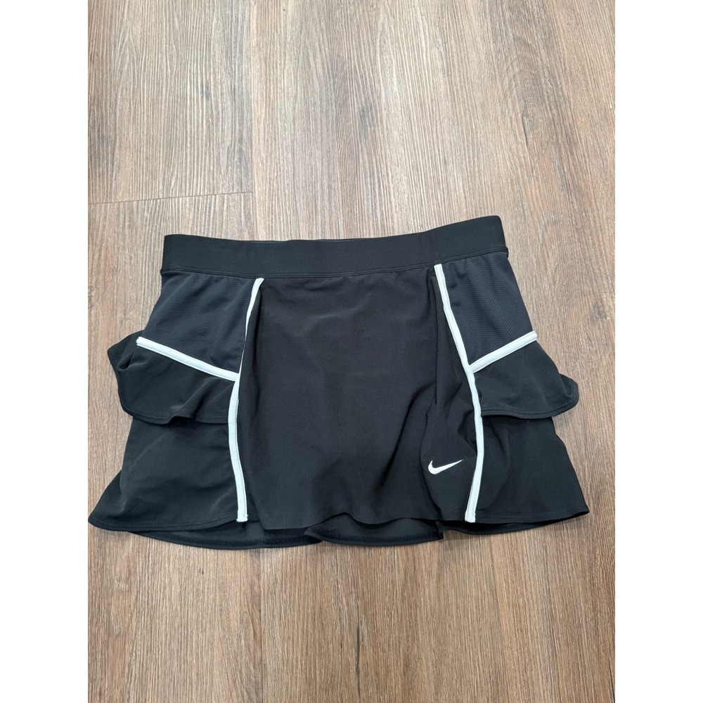 Nike Fit Dry Women Black Ruffle Back Tennis Skort Size S White Piping 3150